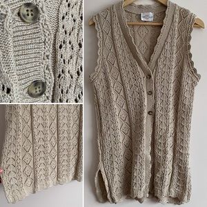 Vintage Cream Knit Button-Front Sleeveless Cardigan